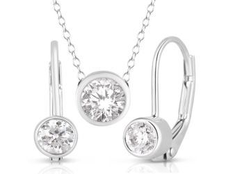Bezel Set Diamond Earrings and Necklace Set