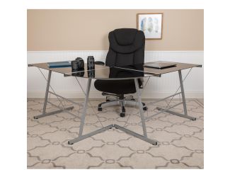 L-Shaped Computer Corner Glass Desk, Gaming Desk, Home Office Corner Desk, Black