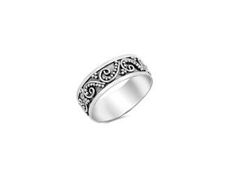 Oxidized Sterling Silver Bali Style Ring, Size 8