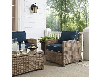 Bradenton Outdoor Wicker Arm Chair with Navy Cushions