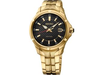 Seiko Coutura SS Quartz Black Textured Dial, Gold bracelet