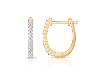 PARIKHS Princess cut Diamond Hoop Earring in 10K Yellow Gold 0.20ct, Color-IJ, Clarity-I1 I2
