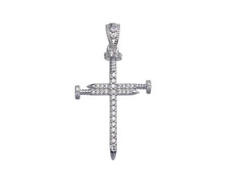 PARIKHS Men's Nail Cross CZ Pendant with chain in 925 Sterling Silver