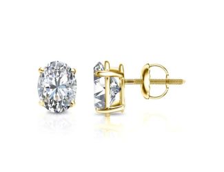 Bright White Pinnacle Oval Lab Grown Diamond Screwback Stud in 14K Yellow Gold 1.80ct, GH, VVS