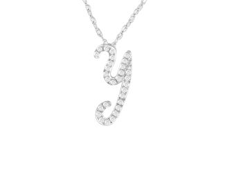 PARIKHS Diamond Initial Pendant Alphabet 'Y' in 14K White Gold over Sterling Silver 0.15ct, IJK - I3