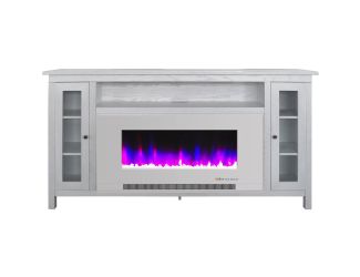 Somerset 70-In. White Electric Fireplace TV Stand with Multi-Color LED Flames, Crystal Rock Display,