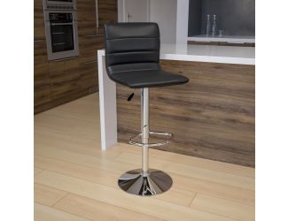 Gray Vinyl Adjustable Height Barstool w/ Horizontal Stitch Back & Chrome Base