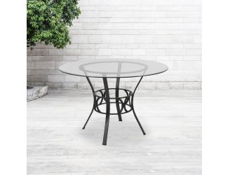 45" Round Glass Dining Table with Black Metal Frame