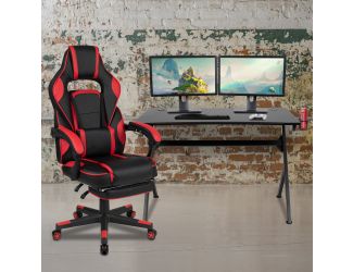 Black/Red Gaming Desk Set - Cup/Headset Holder/Reclining & Footrest