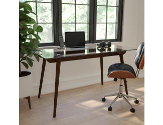 31.5" x 55" Rectangular Solid Walnut Wood Table with Clear Glass Top