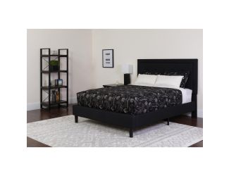 Queen Size Panel Tufted Black Fabric Platform Bed with Pocket Spring Mattress