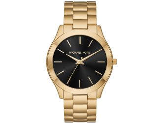 Mens Slim Runway Gold-Tone Stainless Steel Watch Black Dial