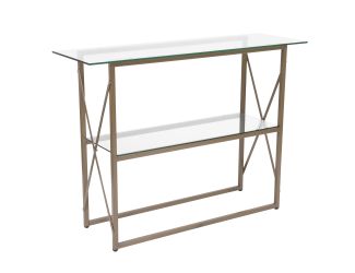 Glass Console Table with Criss Cross Matte Gold Frame - Occasional Table