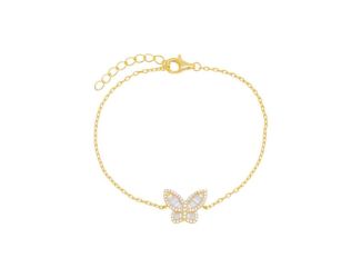 Baguette X Pave Butterfly Bracelet Size 7"