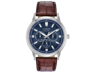 Men's Corso Eco-Drive Watch, Brown Leather Strap with Midnight Blue Dial