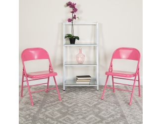 Bubblegum Pink Triple Braced & Double Hinged Metal Folding Chair - Vivid Color