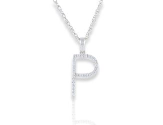 PARIKHS Initial Pendant Alphabet 'P' in CZ with chain in 925 Sterling Silver