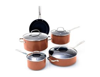 Duralon Blue 9pc Nonstick Ceramic Cookware Set Rustic Copper