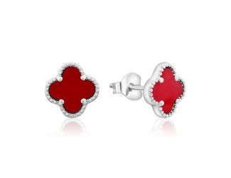 Sterling Silver Red Turquoise Clover Studs