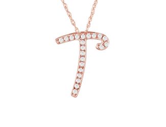 PARIKHS Diamond Initial Pendant Alphabet 'T' in 14K Rose Gold over Sterling Silver 0.10 ct , IJK-I3
