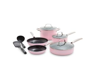 10pc Toxin Free Ceramic Nonstick Cookware Set Pink