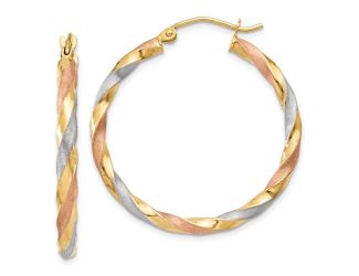 14k White & Rose Rhodium Satin Twisted Hoop Earrings