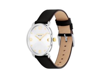 Ladies' Elliot Black Leather Strap Watch Silver Dial