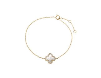 Diamond Pave Stone Clover Bracelet 14K Size 7"