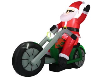 6-Ft. Wide Prelit Motorcycle Santa Inflatable