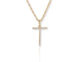 PARIKHS Diamond Initial 'T' Pendant Necklace in 18k Yellow Gold over Sterling Silver 0.10ct IJK-I2