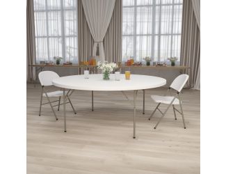 6-Foot Round Granite White Plastic Folding Table - Banquet / Event Folding Table