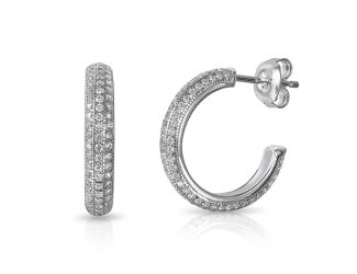 PARIKHS Rhodium Plated CZ Hoop Earring in 925 Sterling Silver