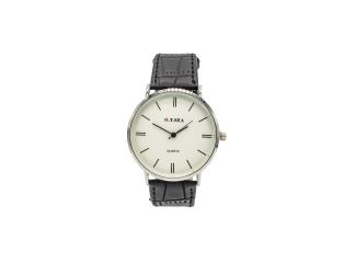 Women's Silver Quartz Black Leather Band Watch