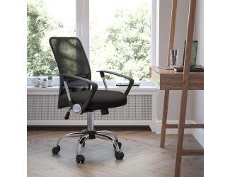 Mid-Back Black Mesh Swivel Task Office Chair with Lumbar Support Band and Arms
