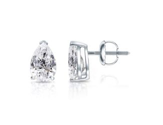 Bright White Pristine Pear Lab Grown Diamond Screwback Stud in 14K White Gold 1.20ct, GH, VS