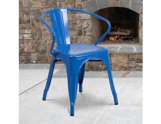 Blue Metal Indoor-Outdoor Chair with Arms - Restaurant Chair - Bistro Chair