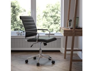 Mid-Back Black LeatherSoft Ribbed Executive Swivel Office Chair - Desk Chair