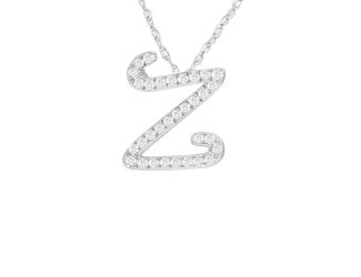 PARIKHS Diamond Initial Pendant Alphabet 'Z' in 14K White Gold over Sterling Silver 0.15ct, IJK - I3