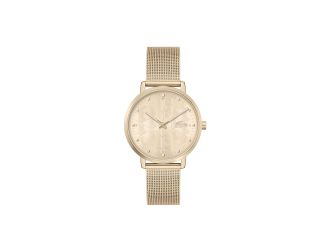 Lacoste Crocorgin Ladies Carnation Gold IP Case and Mesh Bracelet. Carnation Gold Dial.