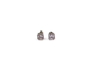 Royal Cushion Solitaire Stud Earrings in Silver Tone