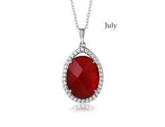 PARIKHS Rhodium Plated Oval CZ July Birthstone Necklace in 925 Sterling Silver