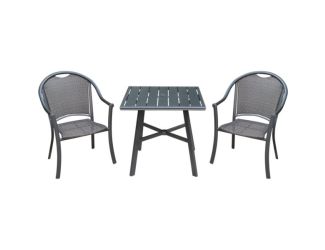 Bambray 3-Piece Commercial-Grade Patio Set with 2 Woven Dining Chairs and a 30-In. Aluminum Slat-Top