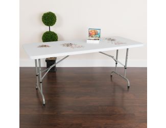 6-Foot Height Adjustable Granite White Plastic Folding Event Table