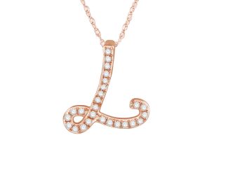 PARIKHS Initial Pendant Alphabet 'L' in CZ with chain in 925 Sterling Silver with Rose Plating