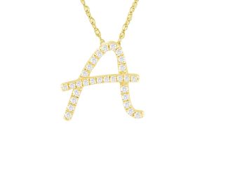 PARIKHS Initial Pendant Alphabet 'A' in CZ with chain in 925 Sterling Silver with Yellow Plating