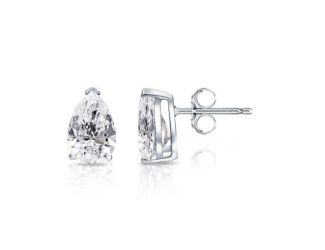 Bright White Pinnacle Pear Lab Grown Diamond Stud in 14K White Gold 1.00ct,Color-GH,Clarity-VVS