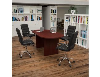 5 Piece Mahogany Oval Conference Table with 4 Black/Chrome LeatherSoft Chairs