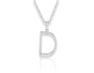 PARIKHS Diamond Initial 'D' Pendant Necklace in 18k White Gold over Sterling Silver 0.10ct IJK-I2