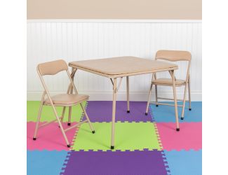 Kids Tan 3 Piece Folding Table and Chair Set - Kids Activity Table Set