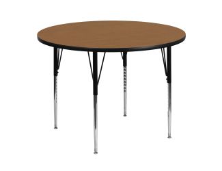 48" Round Oak Thermal Laminate Activity Table - Standard Height Adjustable Legs